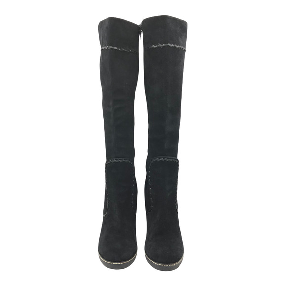 Dani Black Suede Black Leather Western Knee High Boot Weave Detailing Size 8 - Picture 4 of 9